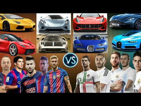 Fc Barcelona Vs Real Madrid Players Supercars (Messi ,Neymar, Suarez, Vs Ronaldo ,Ramos, Benzema) .