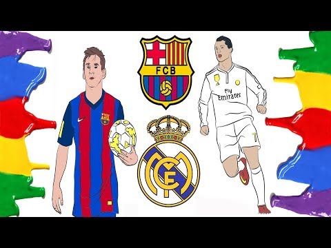 How to Draw and Color – Barcelona, Real Madrid Logo and Messi & Ronaldo Coloring Pages