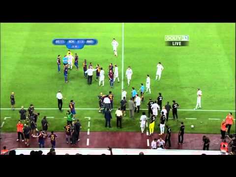 Real Madrid vs Barcelona Supercopa Brawl in English, August 17, 2011 Fabregas, Ozil, Villa Red Card